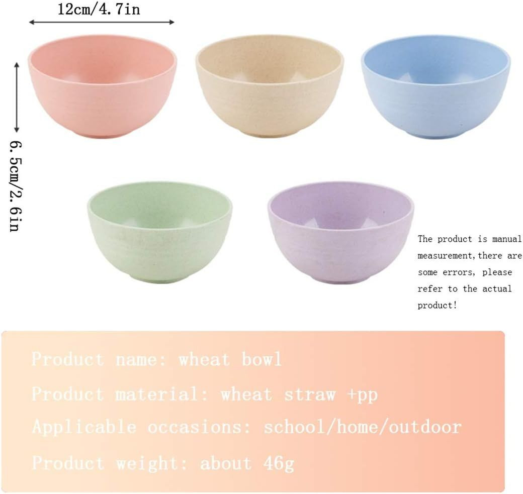 NANAOUS Small Bowls Set of 5, 14 OZ Reusable Wheat Straw Bowl, Kitchen NO.8