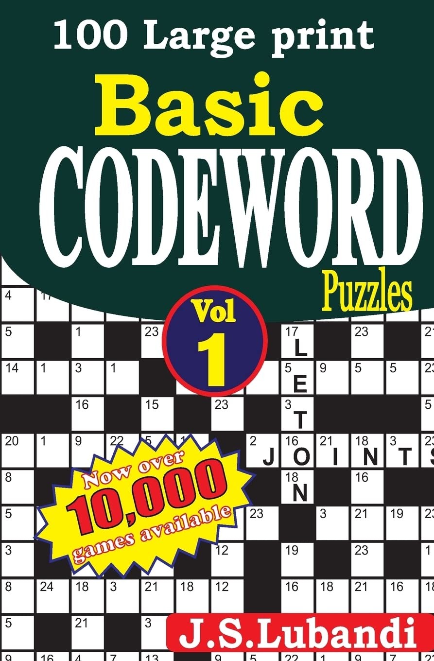 100 Large print Basic Codeword puzzles by J Lubandi