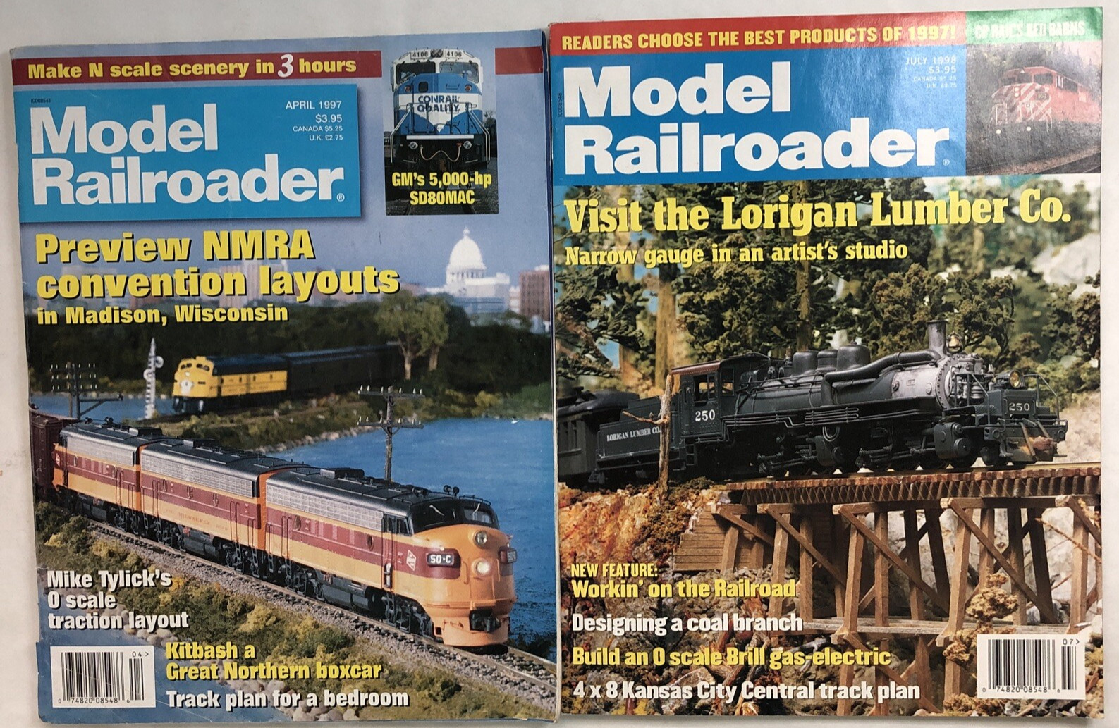 MODEL RAILROADER Magazines Apr 1997 MNRA Convention, July 1998 LOT-OF-2 AS SHOWN