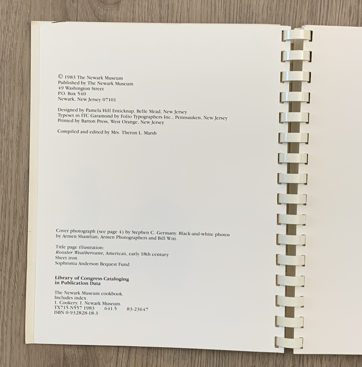 1983 The Newark Museum Cookbook New Jersey Spiral Bound 174 Pages Soft Cover