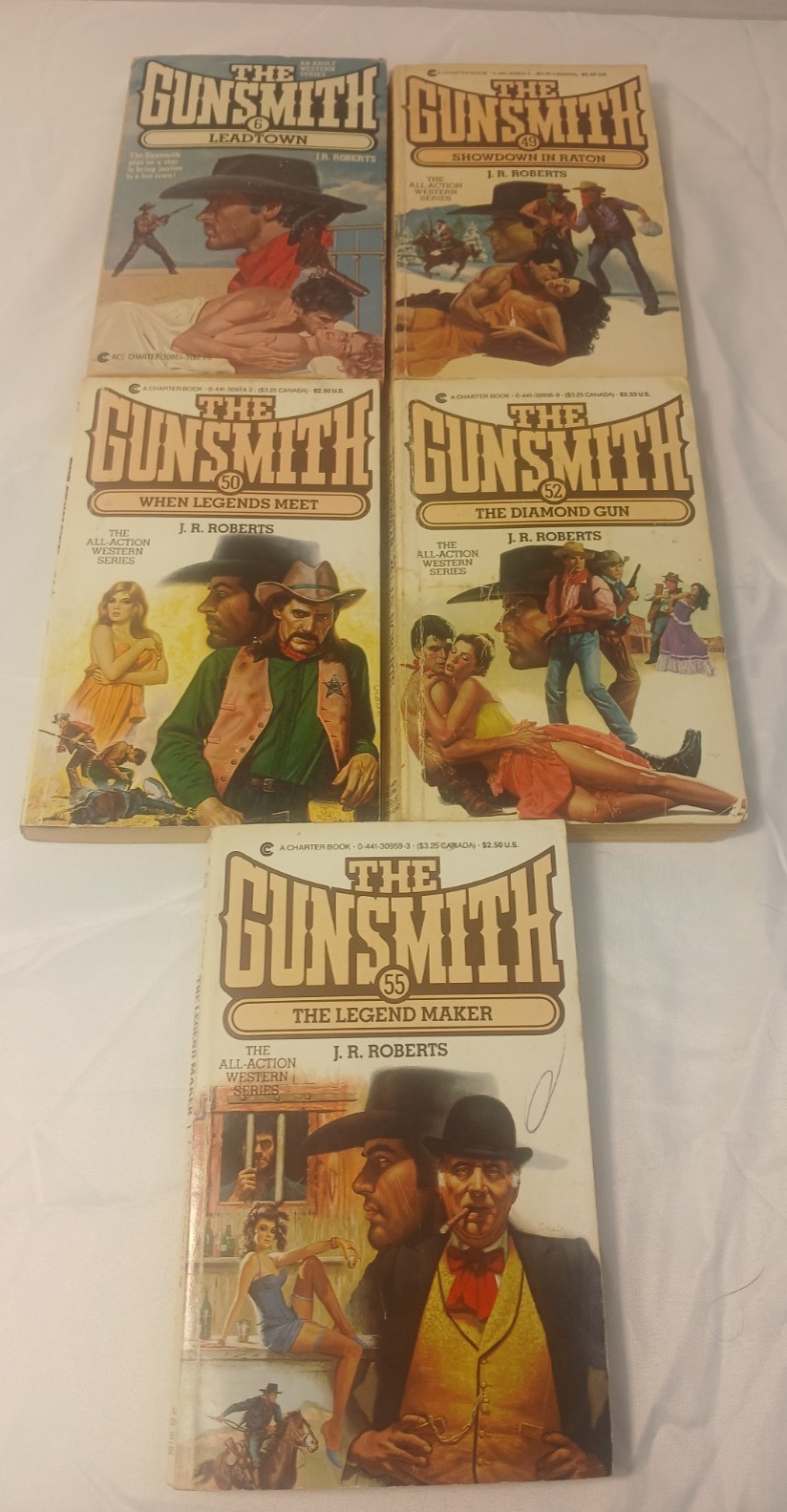 Lo of 9 The Gunsmith – J. R. Robert – Books 1-2, 4-6, 49 ,50, 52, and 55