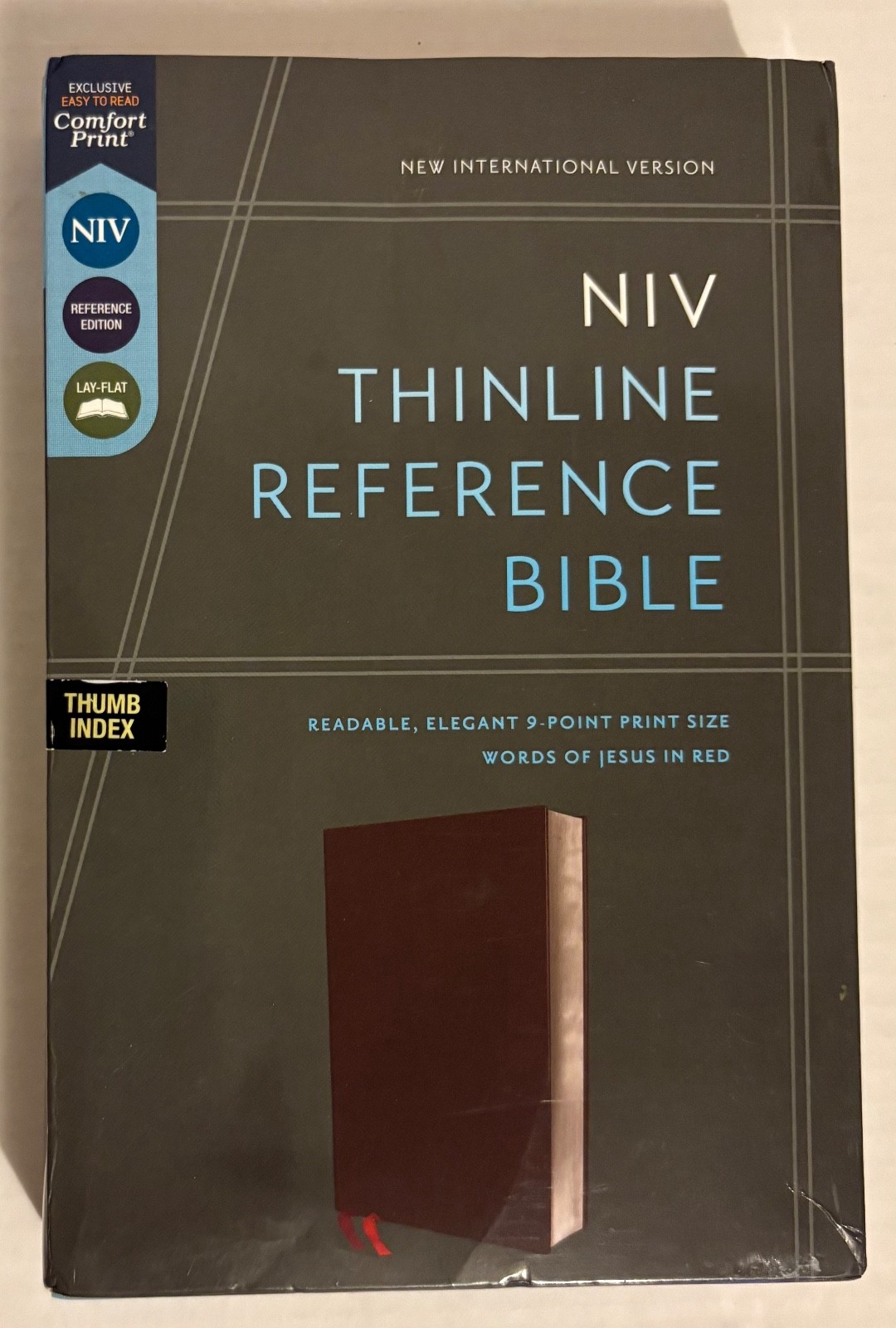 NIV, Thinline Reference Bible, Bonded Leather, Burgundy, Red Letter Edition NICE