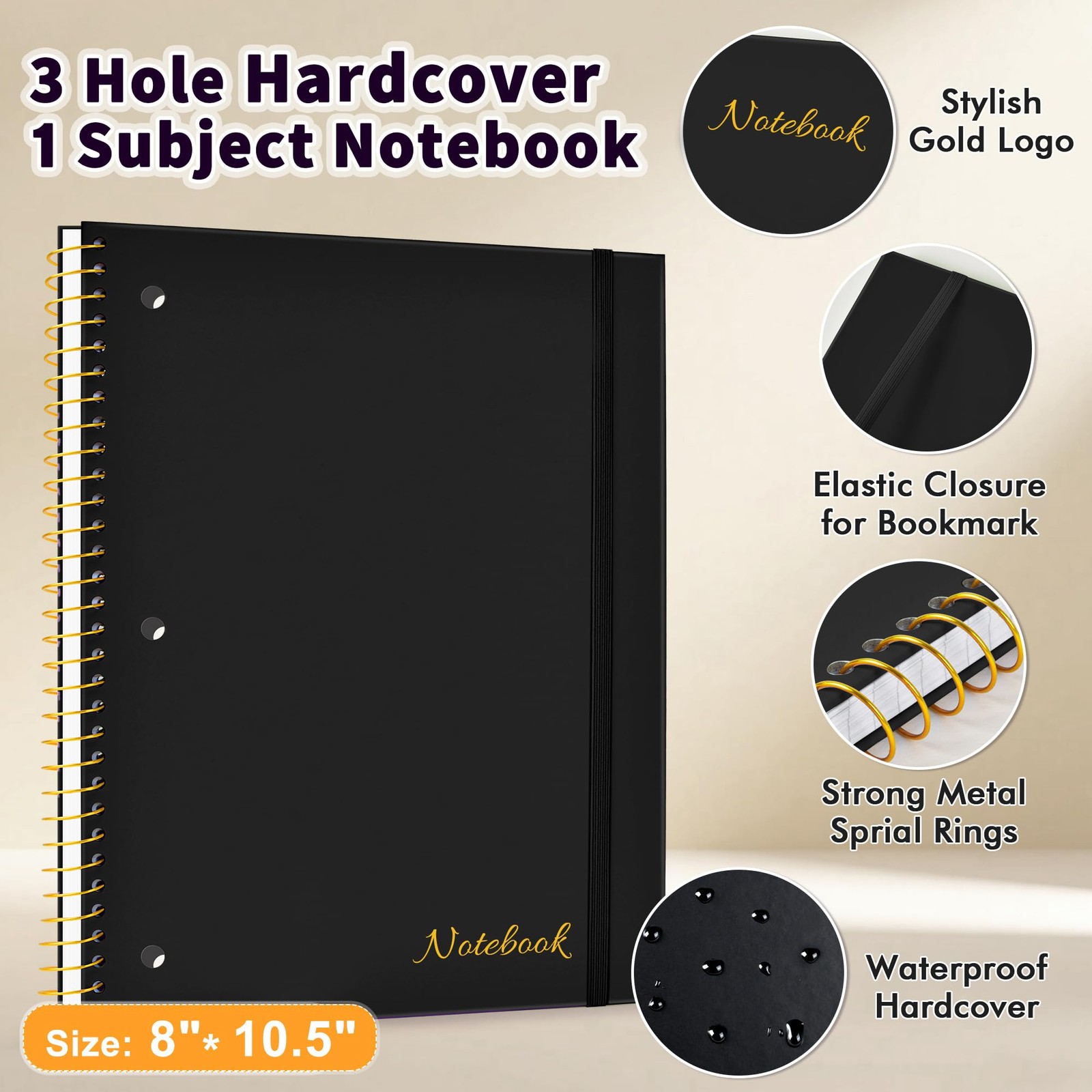 Spiral Notebook Wide Ruled 8″ x 10 1/2″, 1 Subject Spiral Notebook, 3-Hole Pu…
