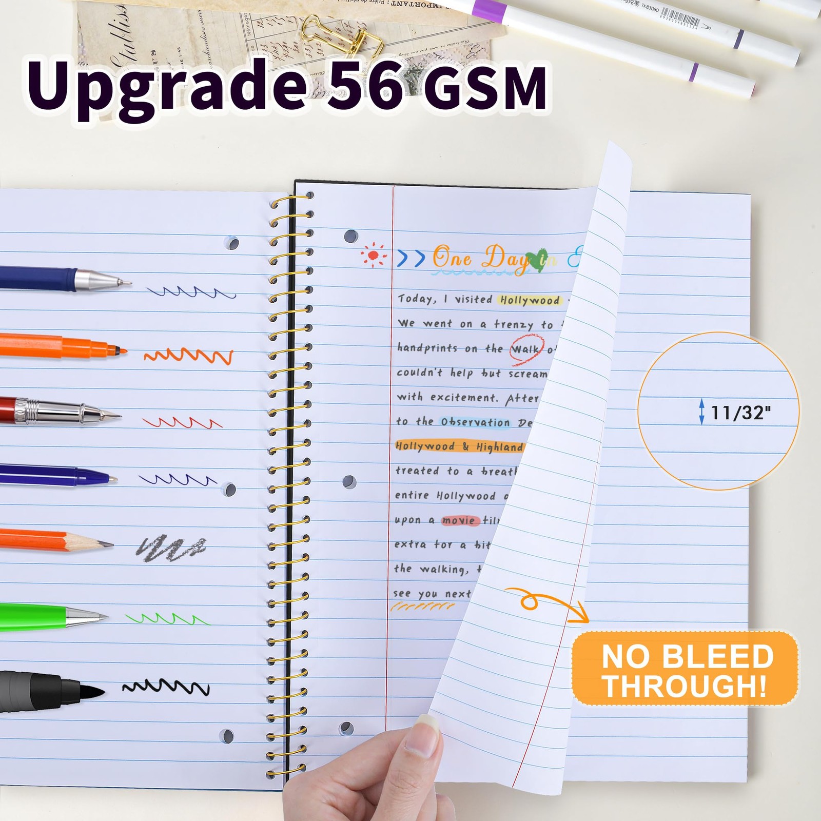 Spiral Notebook Wide Ruled 8″ x 10 1/2″, 1 Subject Spiral Notebook, 3-Hole Pu…