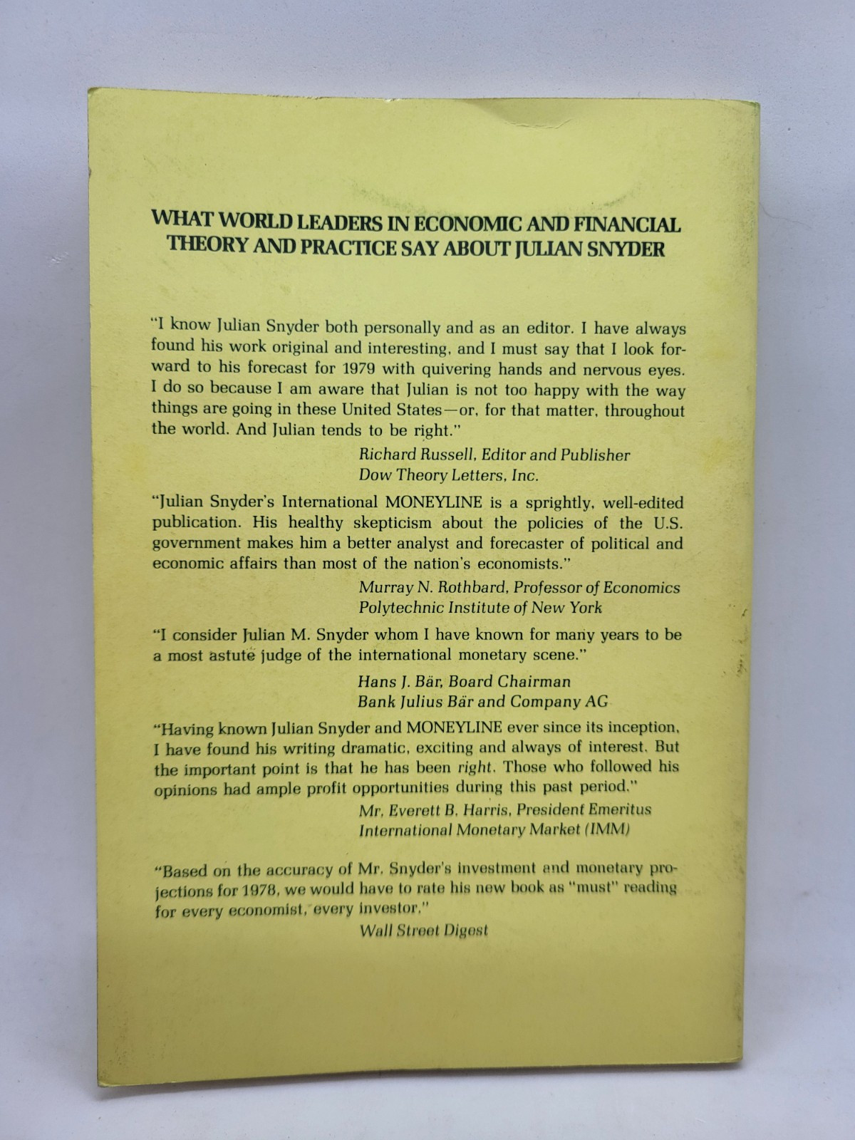 1979 Rules for Financial Survival By Julian M. Snyder