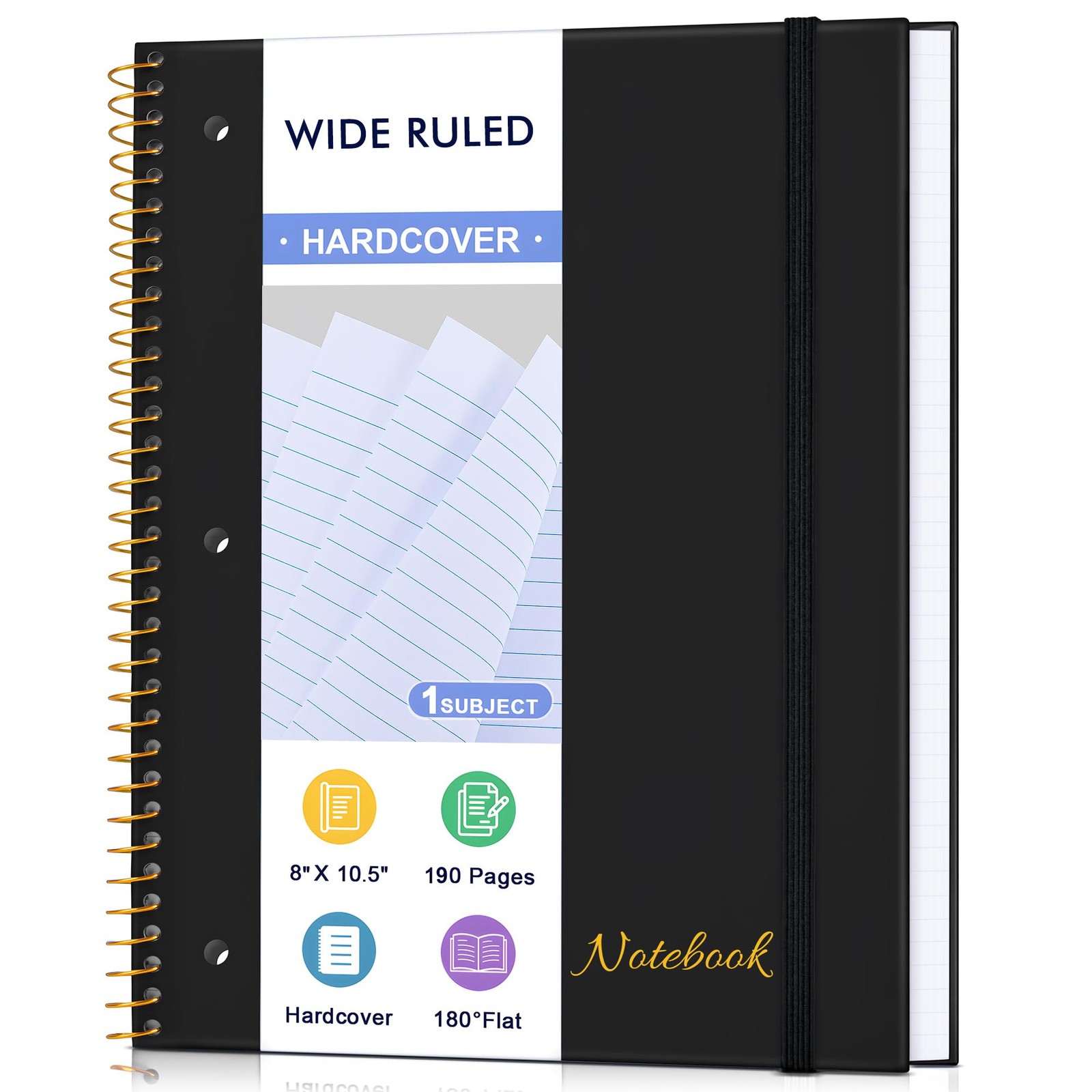 Spiral Notebook Wide Ruled 8″ x 10 1/2″, 1 Subject Spiral Notebook, 3-Hole Pu…