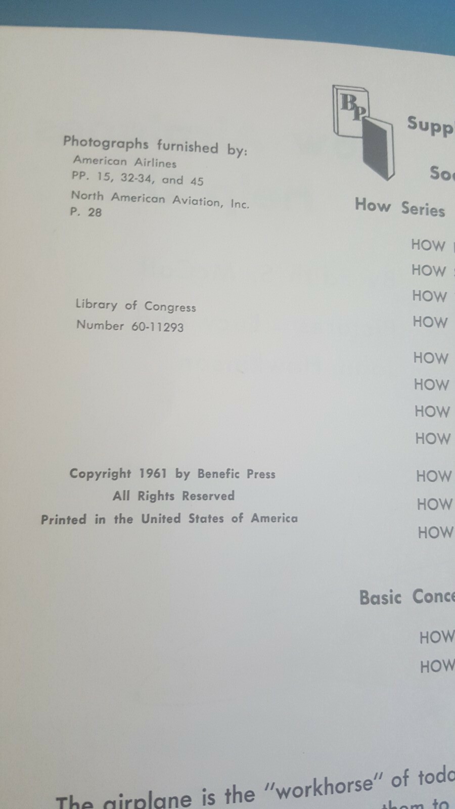 Vintage How Airplanes Help Us 1961 1st Edition Hardback Book Benefic Press USA