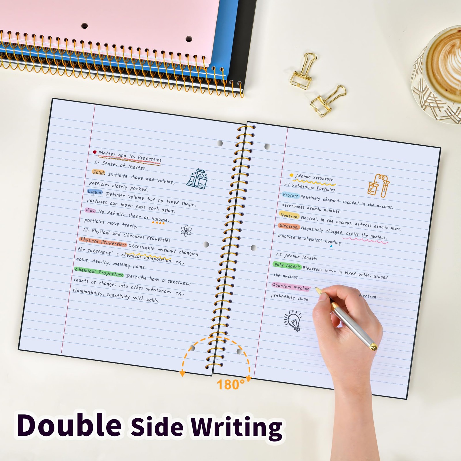 Spiral Notebook Wide Ruled 8″ x 10 1/2″, 1 Subject Spiral Notebook, 3-Hole Pu…