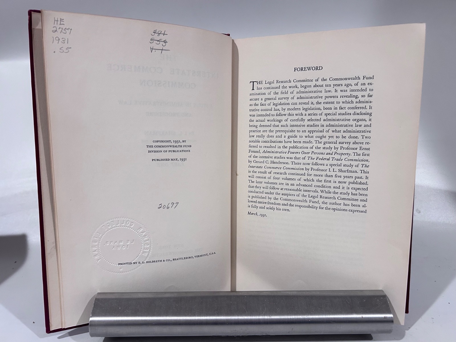 Sharfman: Interstate Commerce Commission, Commonwealth Fund 1931, 5 Vols.