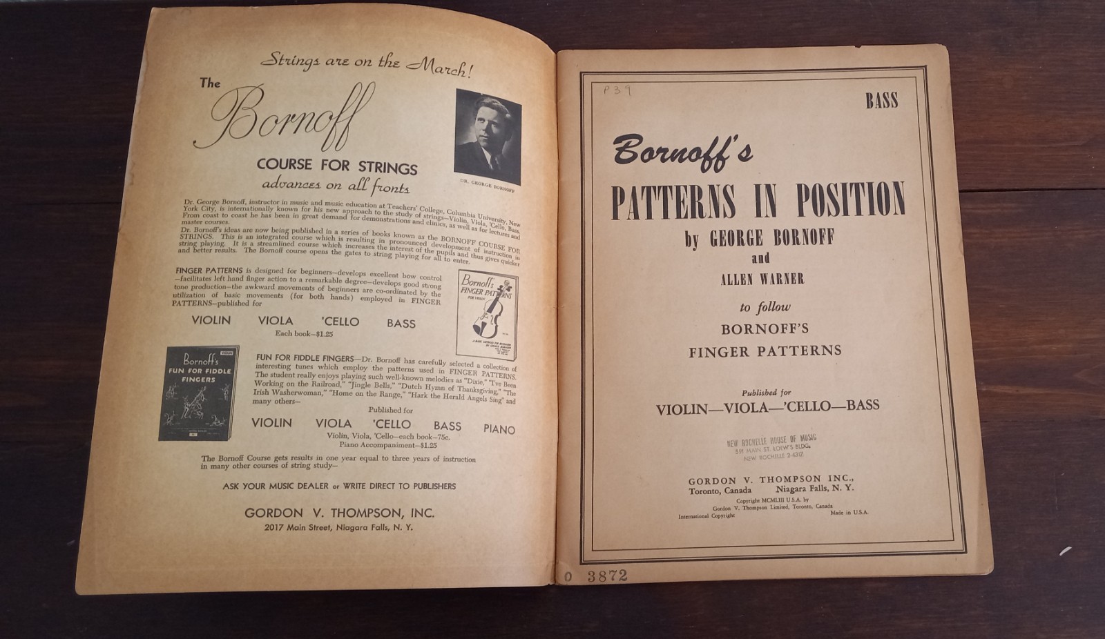 Vint 1953 Bornoff’s PATTERNS in POSITION BASS To Follow Finger Patterns 62 Pages