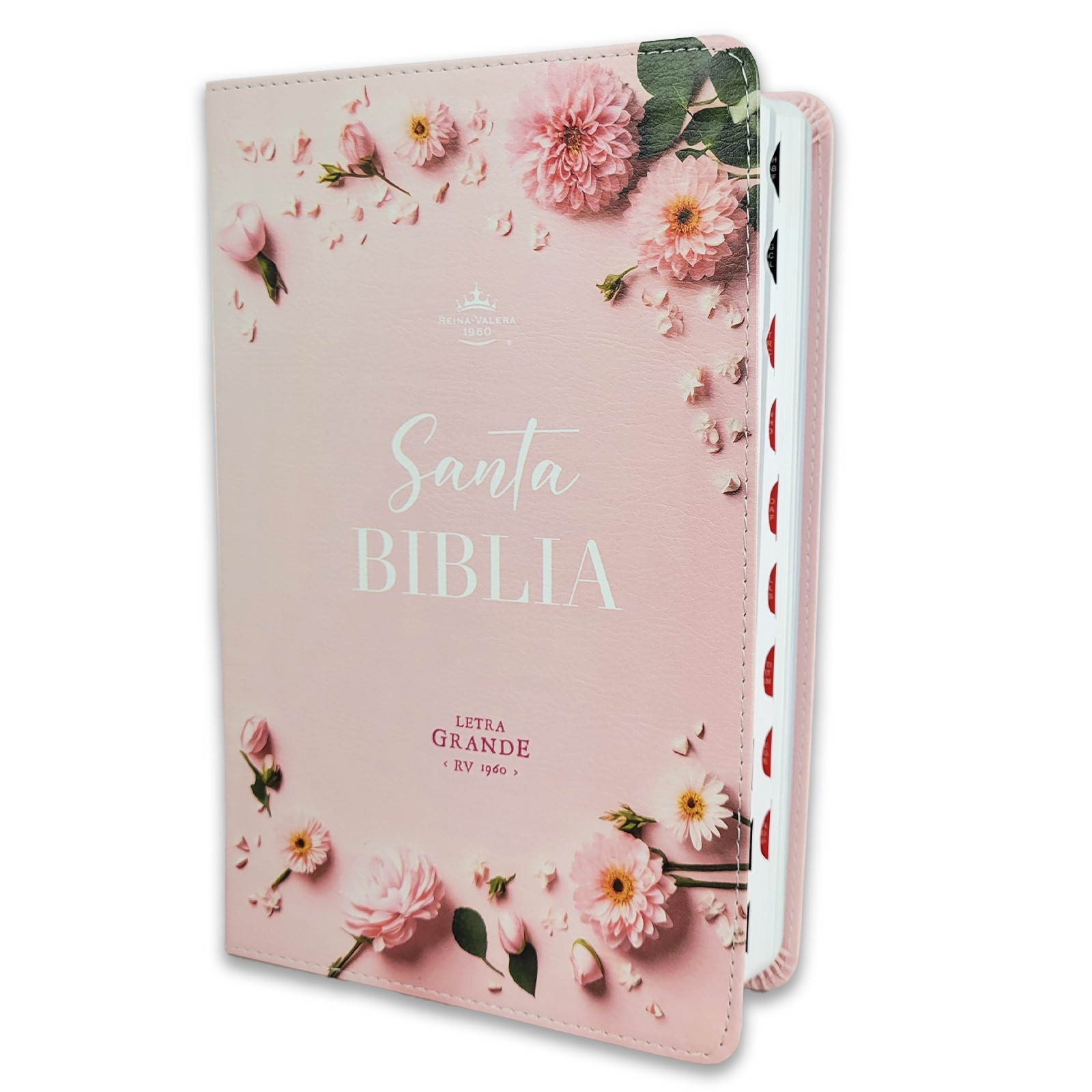 Biblia Letra Grande 12 puntos para Mujer RV1960 imit piel rosa floral con indice