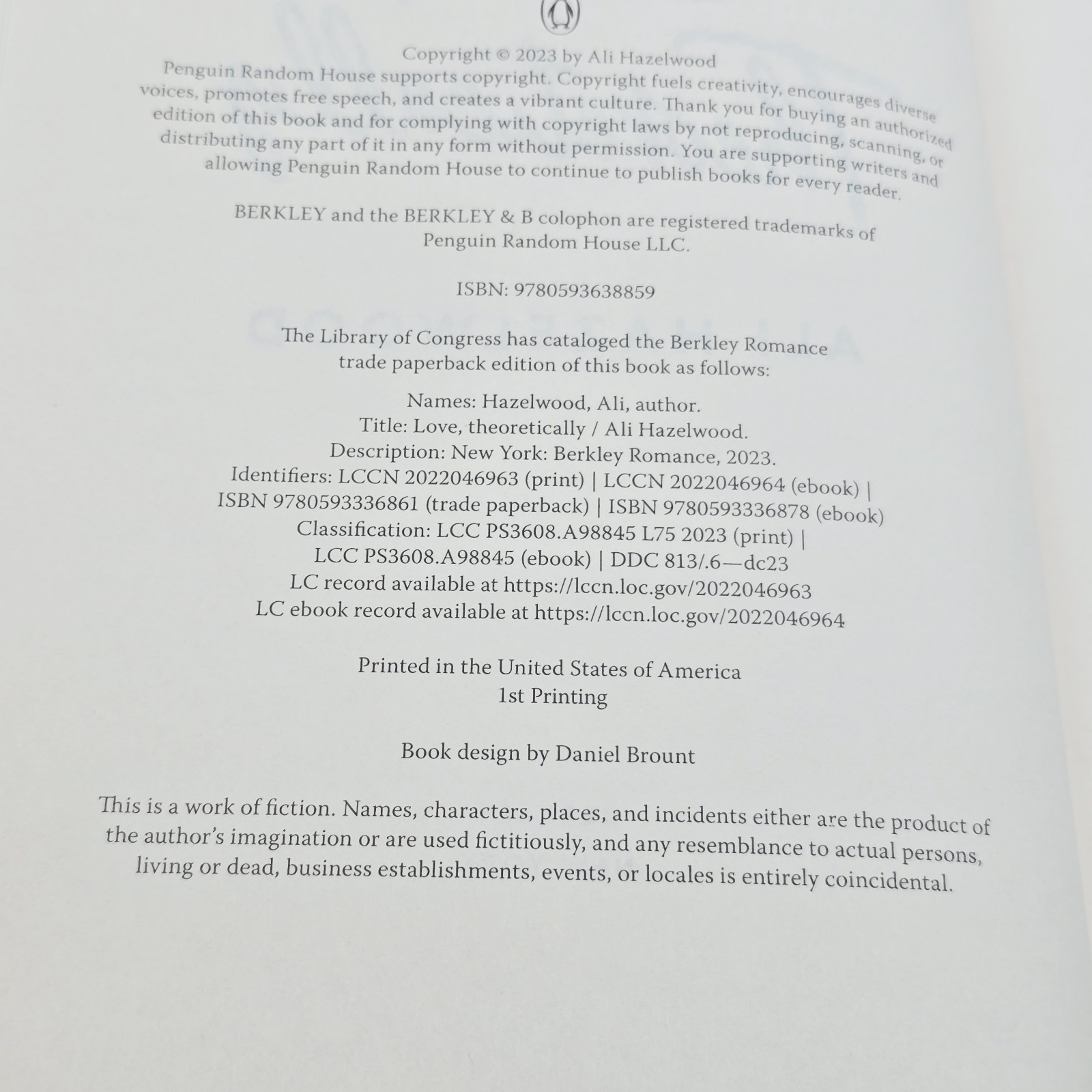 Love, Theoretically by Ali Hazelwood (2023, Hardcover)