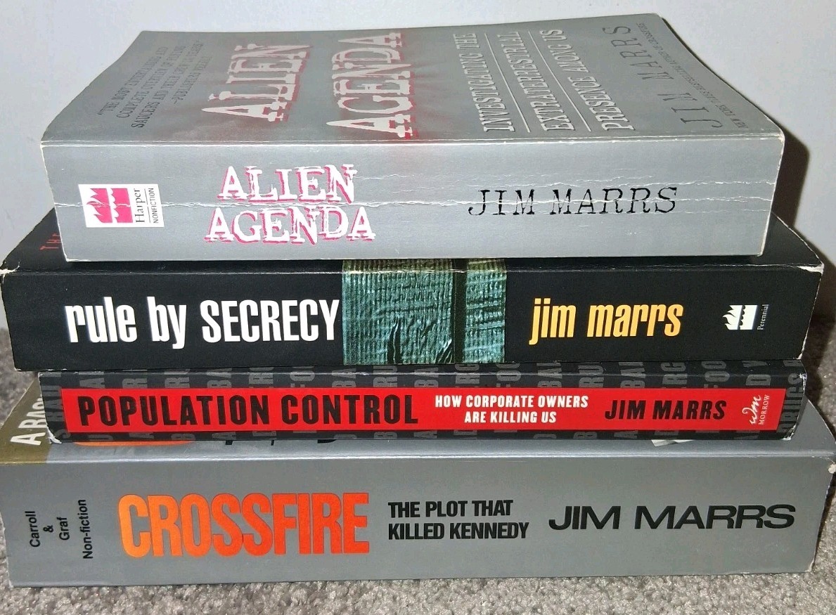 Lot of 4 Jim Marrs Books – Conspiracy Theory Books – Alien Agenda, Crossfire