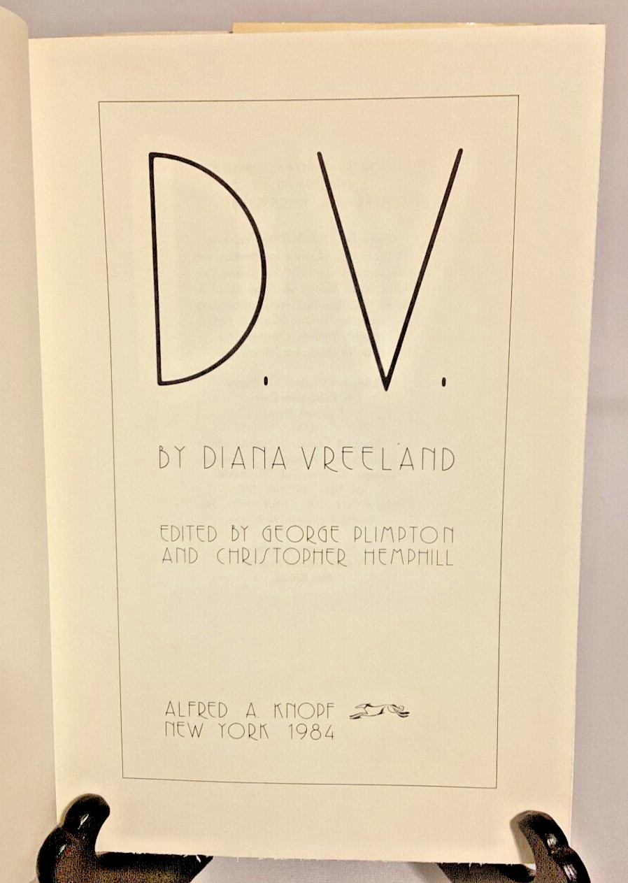 🍋 D.V. by Diana Vreeland Alfred A. Knopf Vintage 1st Edition 1984 *G* HC/DJ 🍋