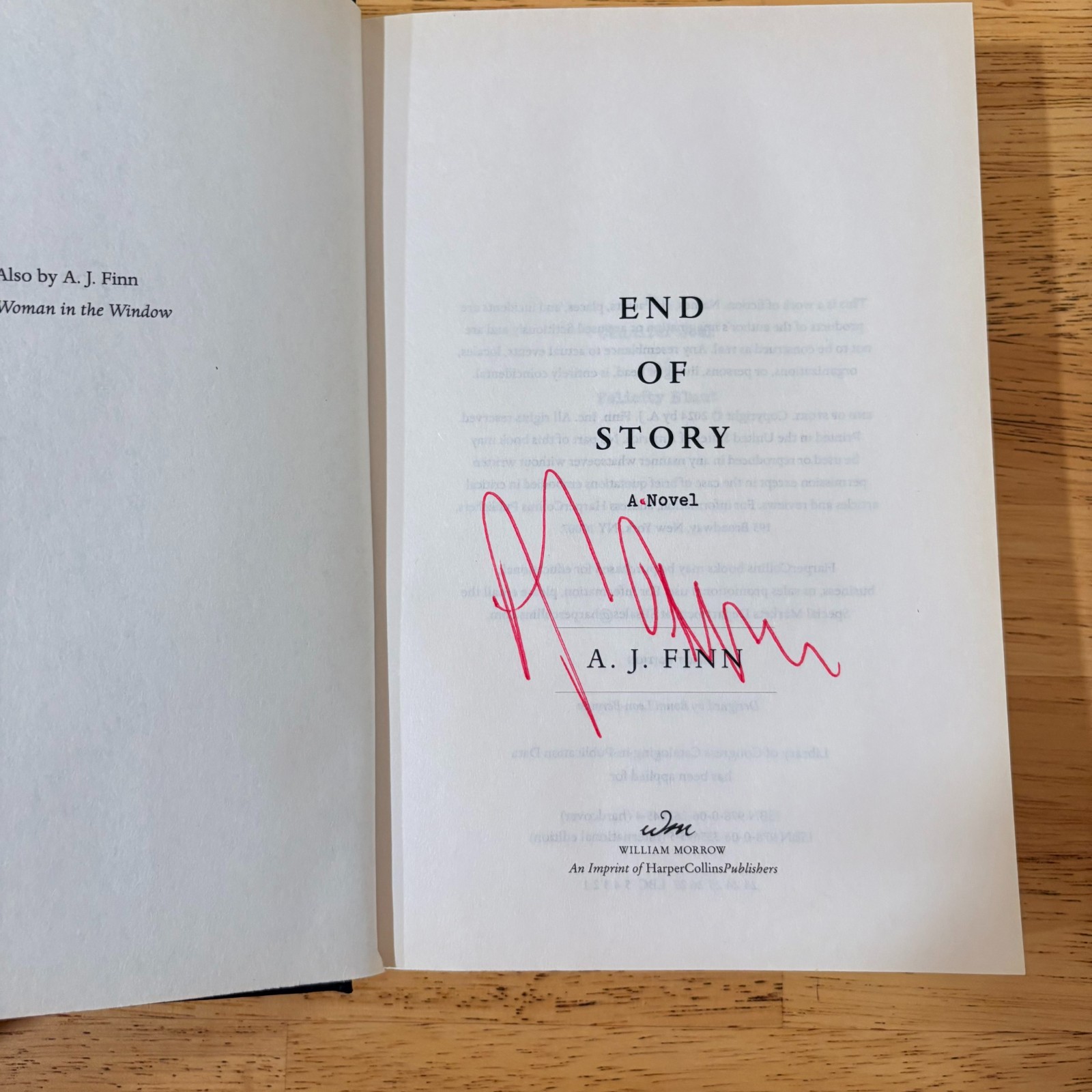 End of Story by A. J. Finn (SIGNED BY AUTHOR) (2024, Hardcover)