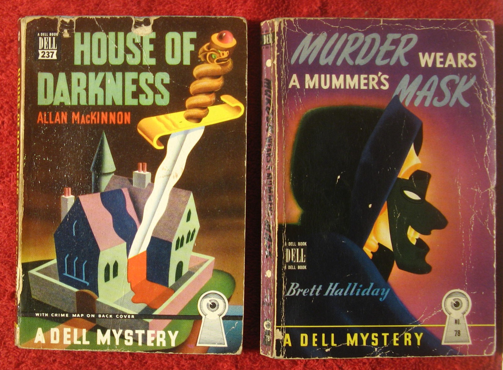 Lot of 17 vintage DELL paperbacks; VERY early © 1940s: mapbacks, art deco covers