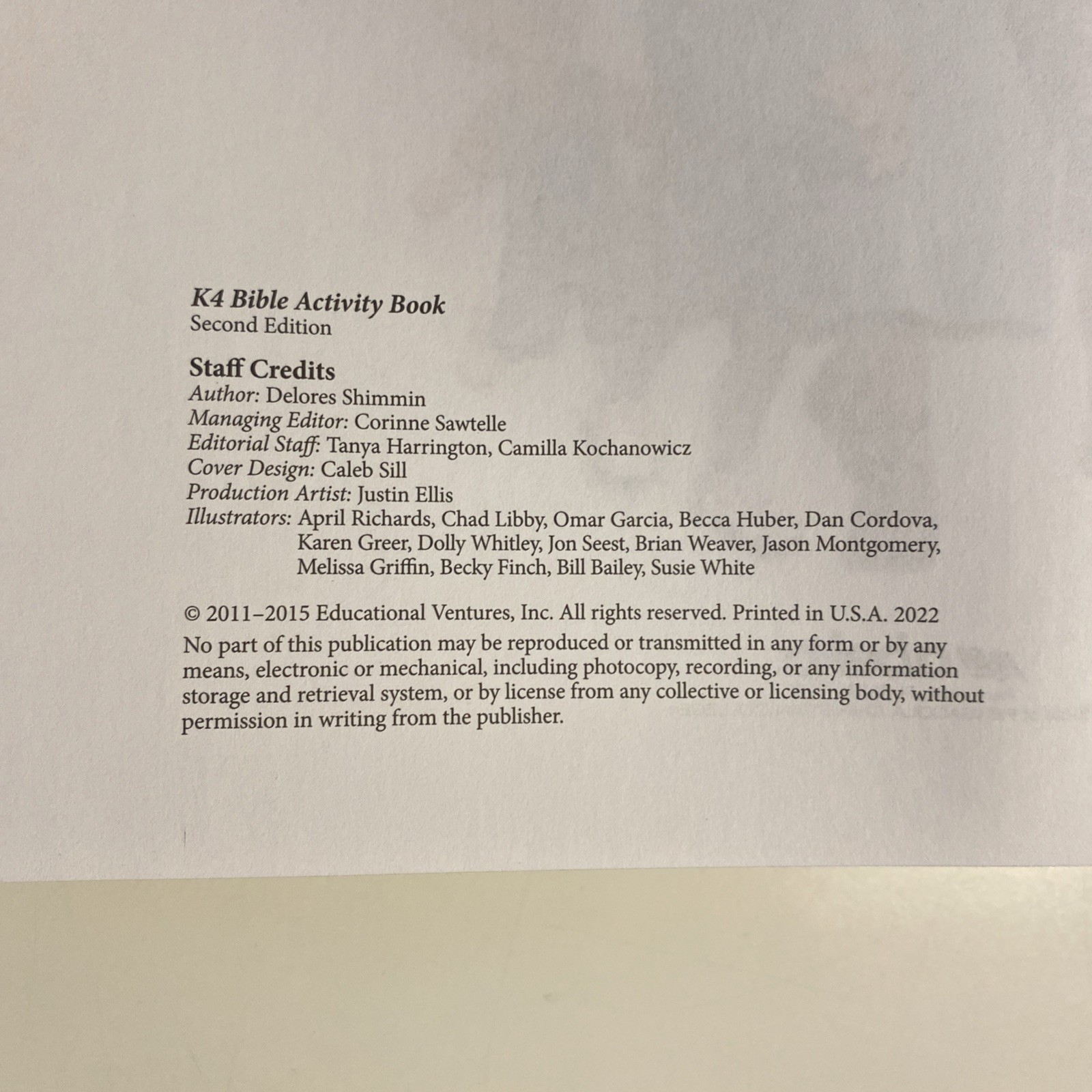 K4 Bible Activity Book Second Edition Clean Pages