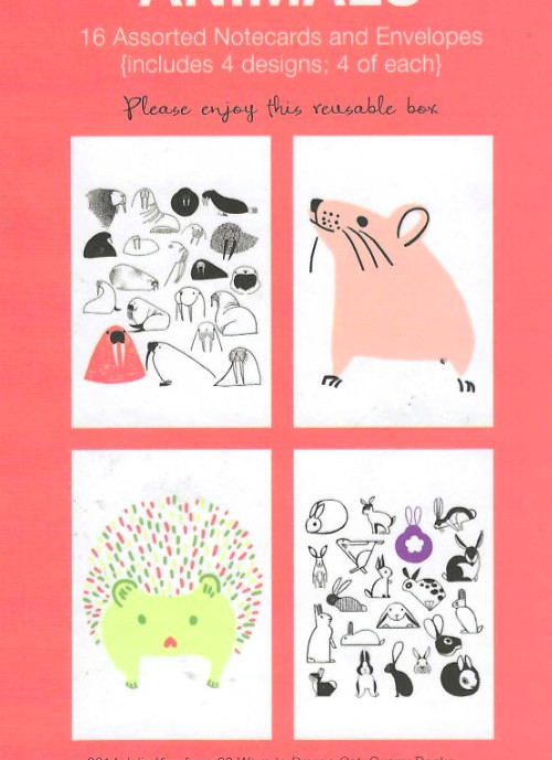 Animals, 16 Notecards 4 designs, NEW 4.5×6.5 in Box Contemporary Art , Julie Kuo