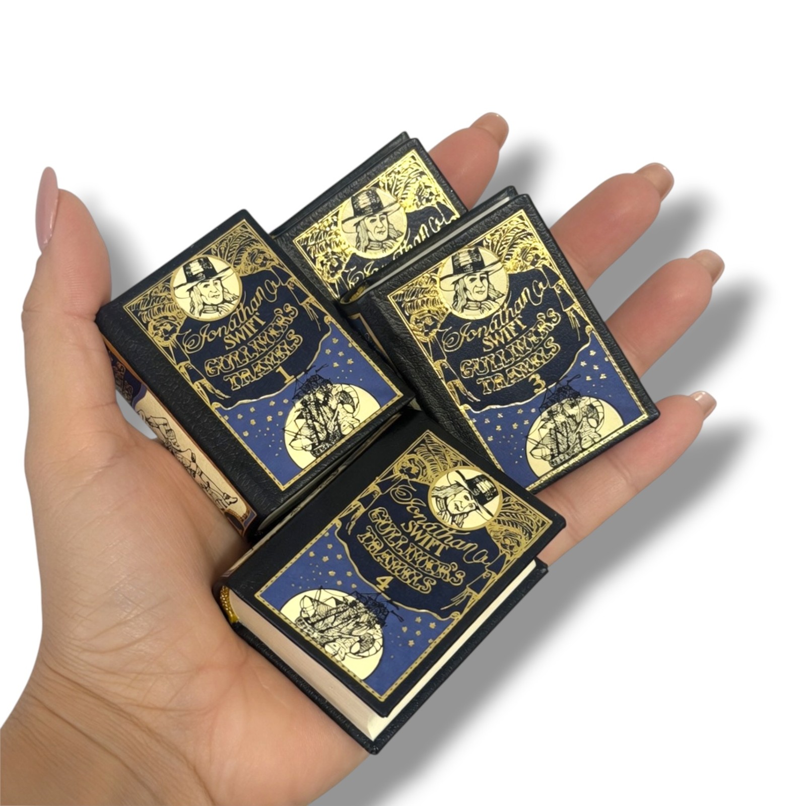 Gulliver’s Travels – Jonathan Swift Miniature Leather Books 4-Vol set w/slipcase