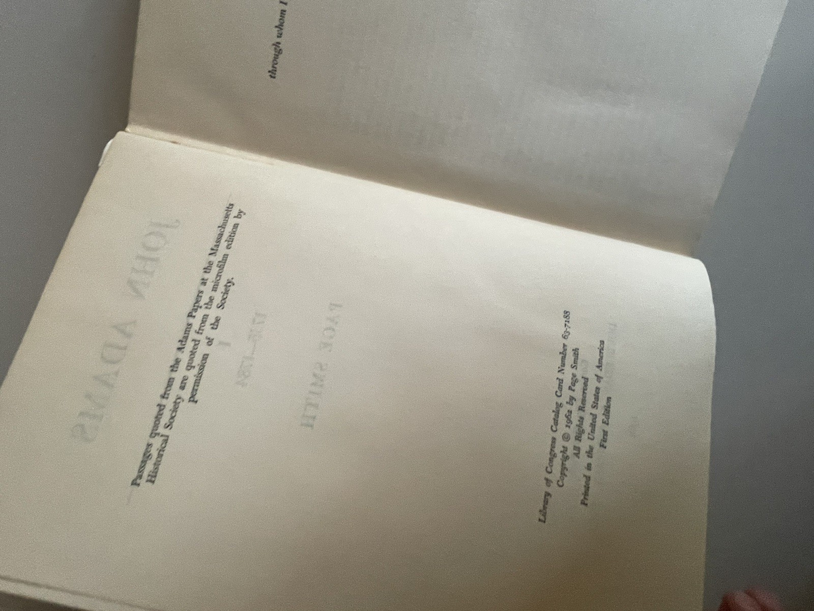 John Adams Volumes 1 & 2 – Page Smith – HC VG DJ Fair – Clean Copies – See notes