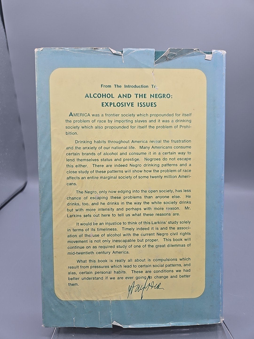 Alcohol and the Negro, Explosive Issues by John R. Larkins SIGNED 1965 1st ED