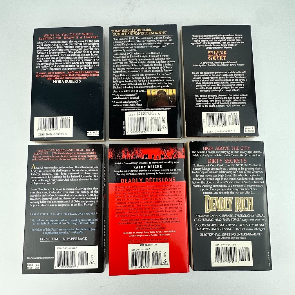 Lot of 6 Thriller Murder Mystery Crime PB Novels Multiple Titles and Authors