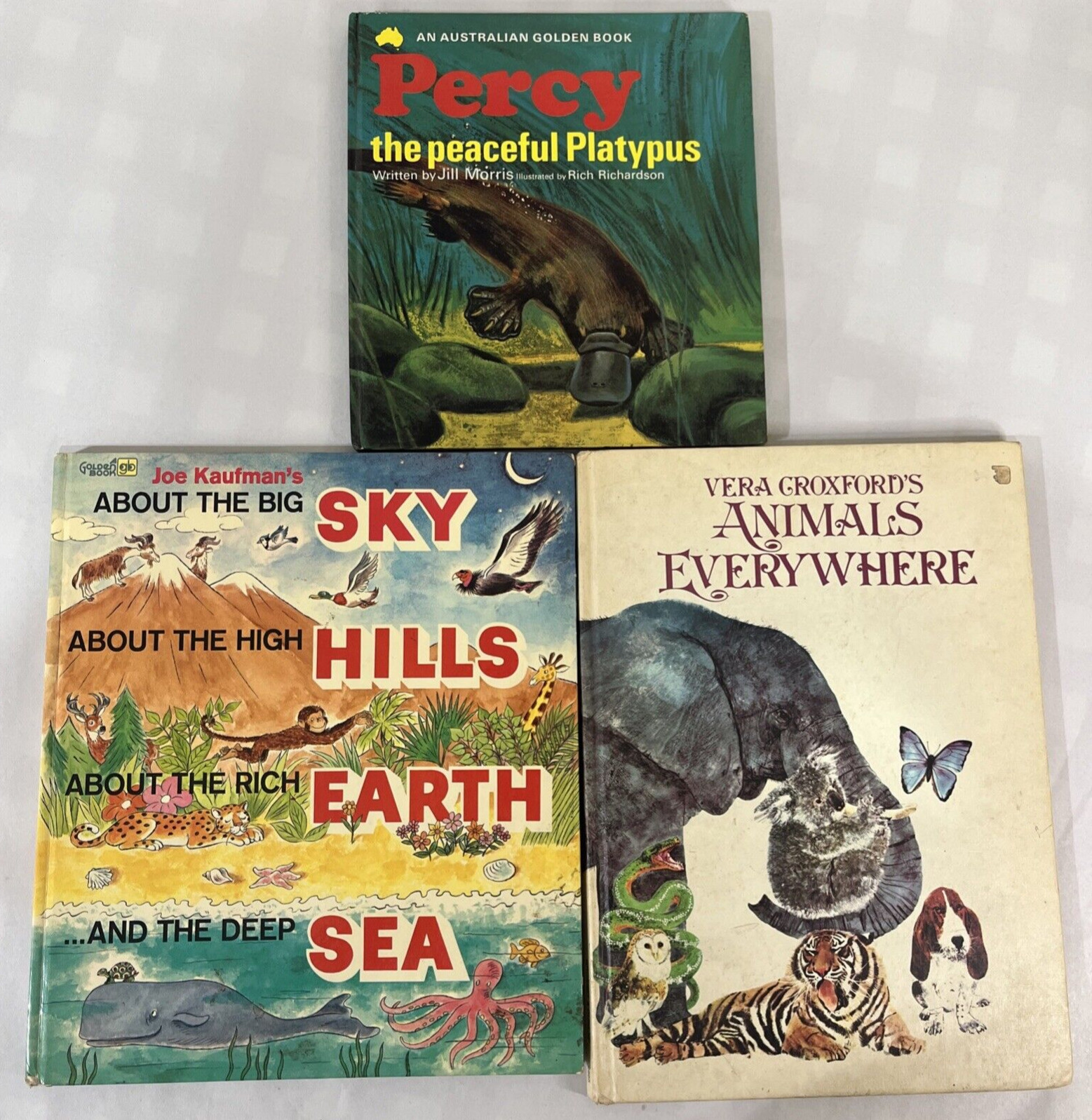 Vintage Hardcover Books Lot of 3 Austrailian Golden Book Sky Hills Earth 1970s