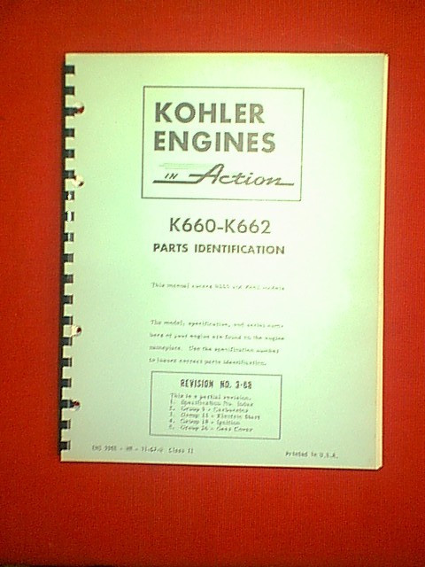 KOHLER TWIN CYLINDER ENGINE MODELS K660 & K662 SERVICE MANUAL 3-1968 ORIGINAL