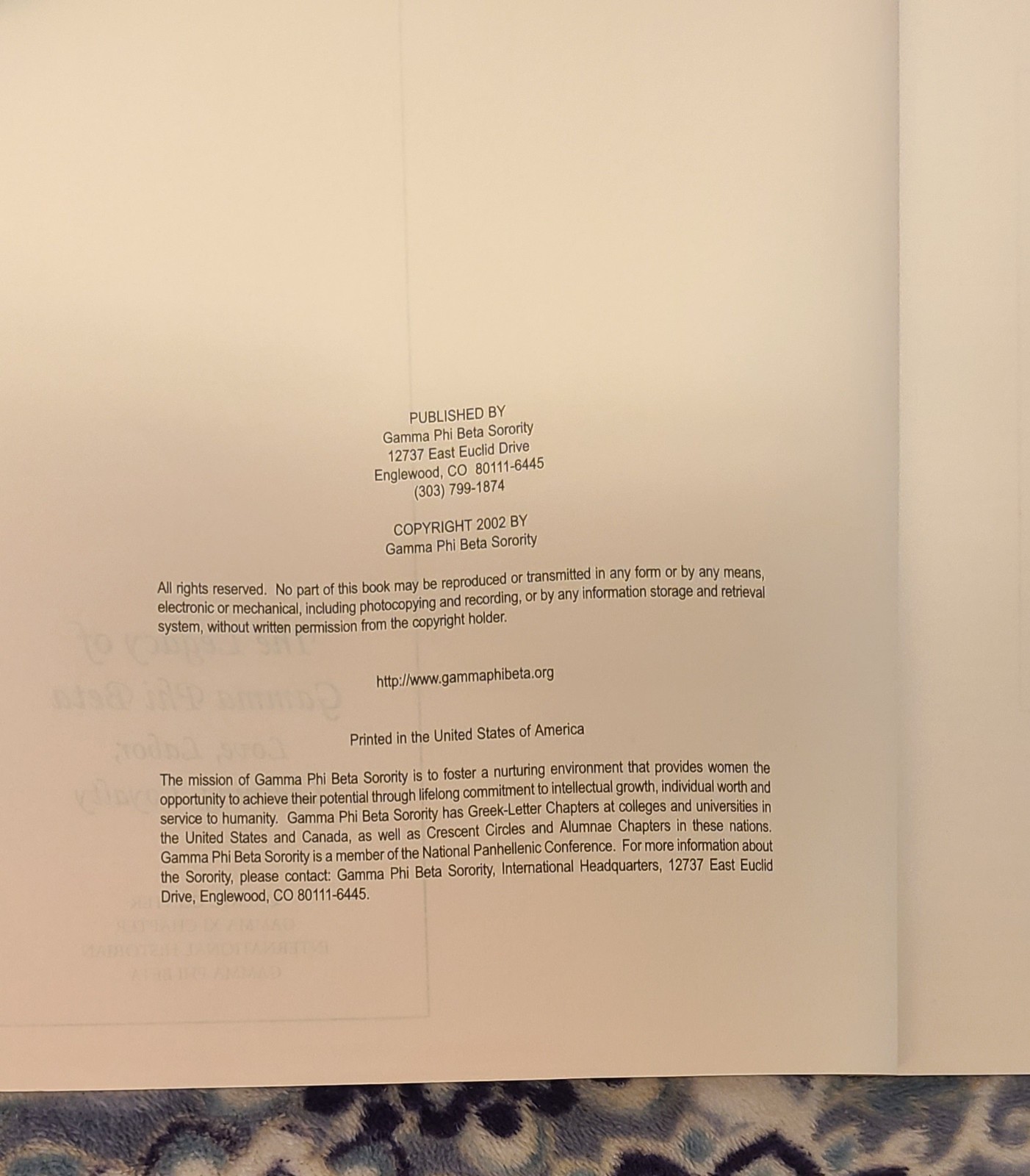 The Legacy of Gamma Phi Beta: Love Labor Learning Loyalty 2002 Good 366 Pages