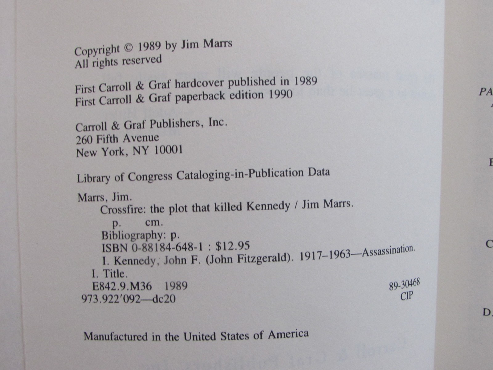 Jim Marrs 3 Book Lot; Crossfire, Terror Conspiracy, Rise of the Fourth Reich