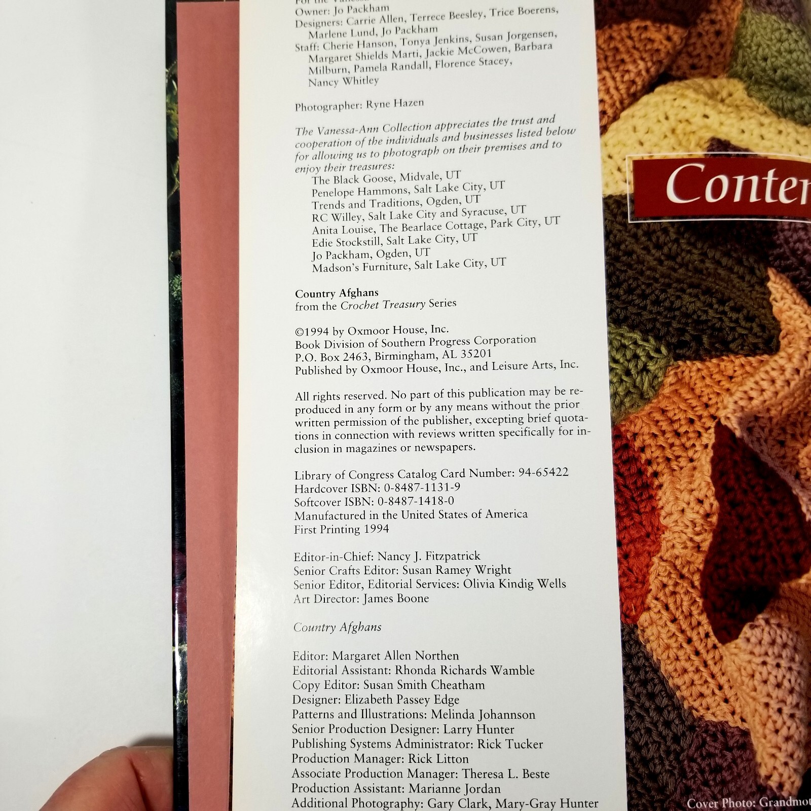 Country Afghans The Vanessa-Ann Collection Hardcover 1994 144 Pages