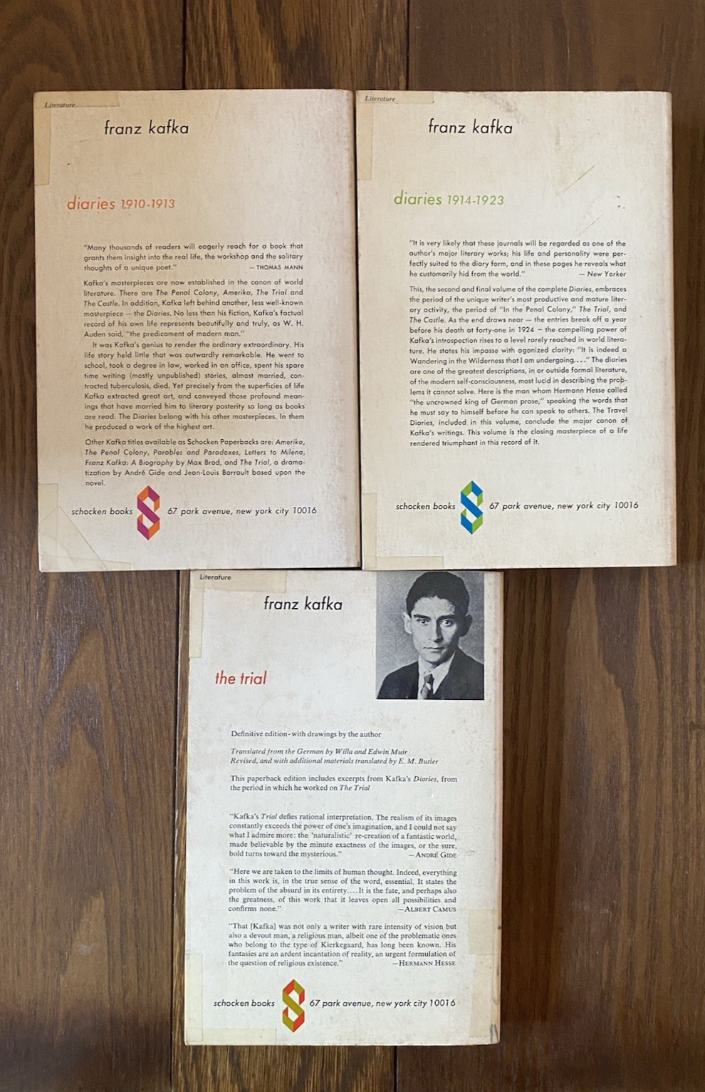 Franz Kafka Lot of 3 Trial Diaries 1910-1913 Diaries 1914-1923 SC Schocken 1970s