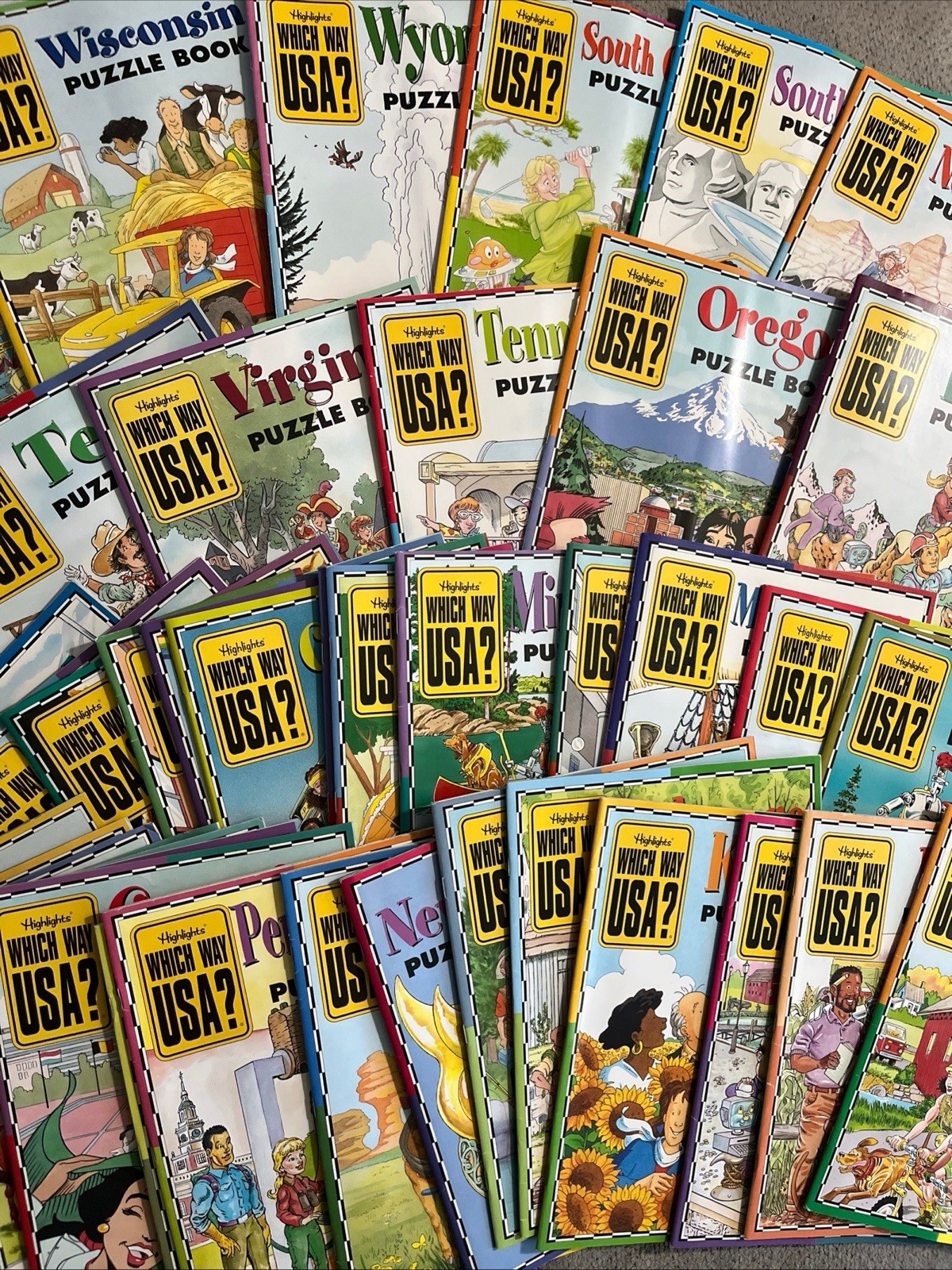 Lot of 45 Highlights Which Way USA Magazine State Activity Puzzle Book with Maps