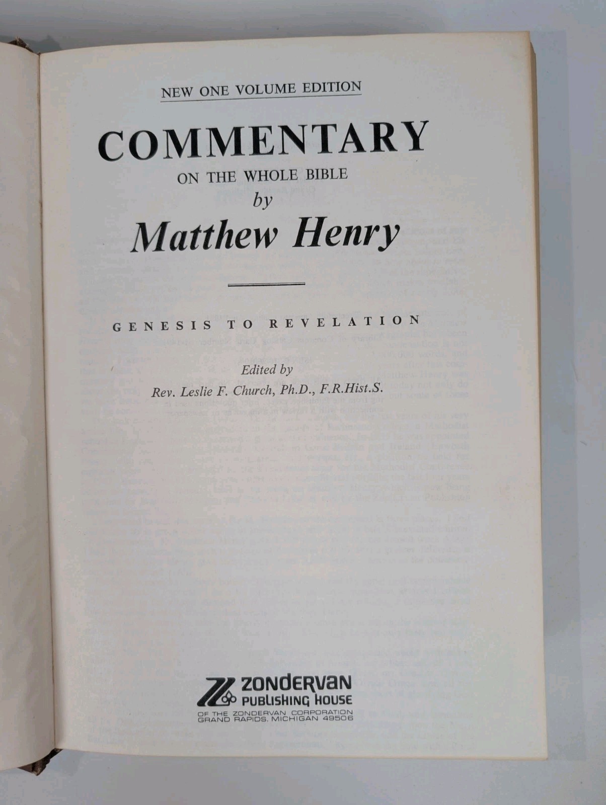 Matthew Henry Commentary Whole Bible One Volume Edition 1981 Zondervan HC Book