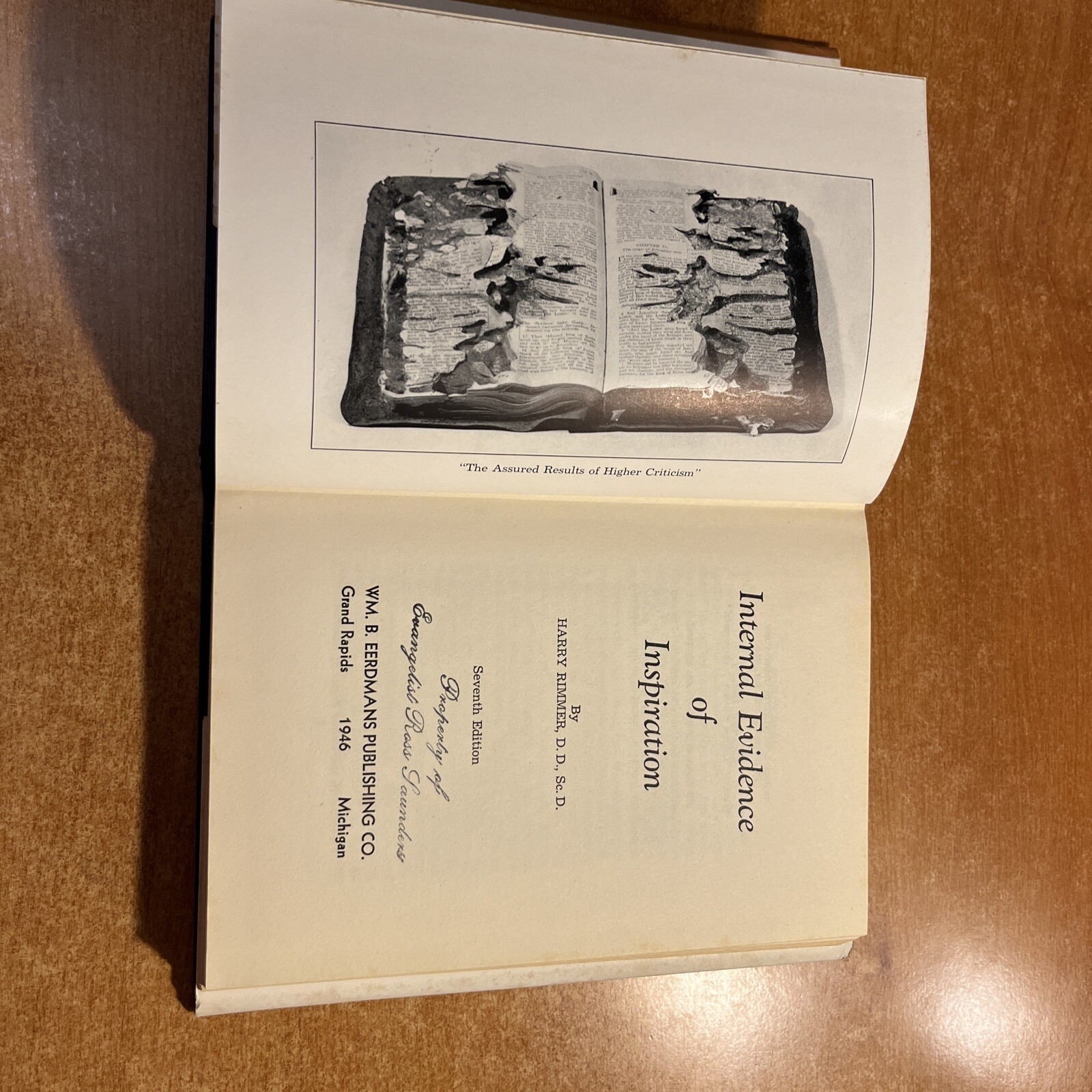 INTERNAL EVIDENCE OF INSPIRATION By Harry Rimmer – HC- RARE DUST JACKET 1946