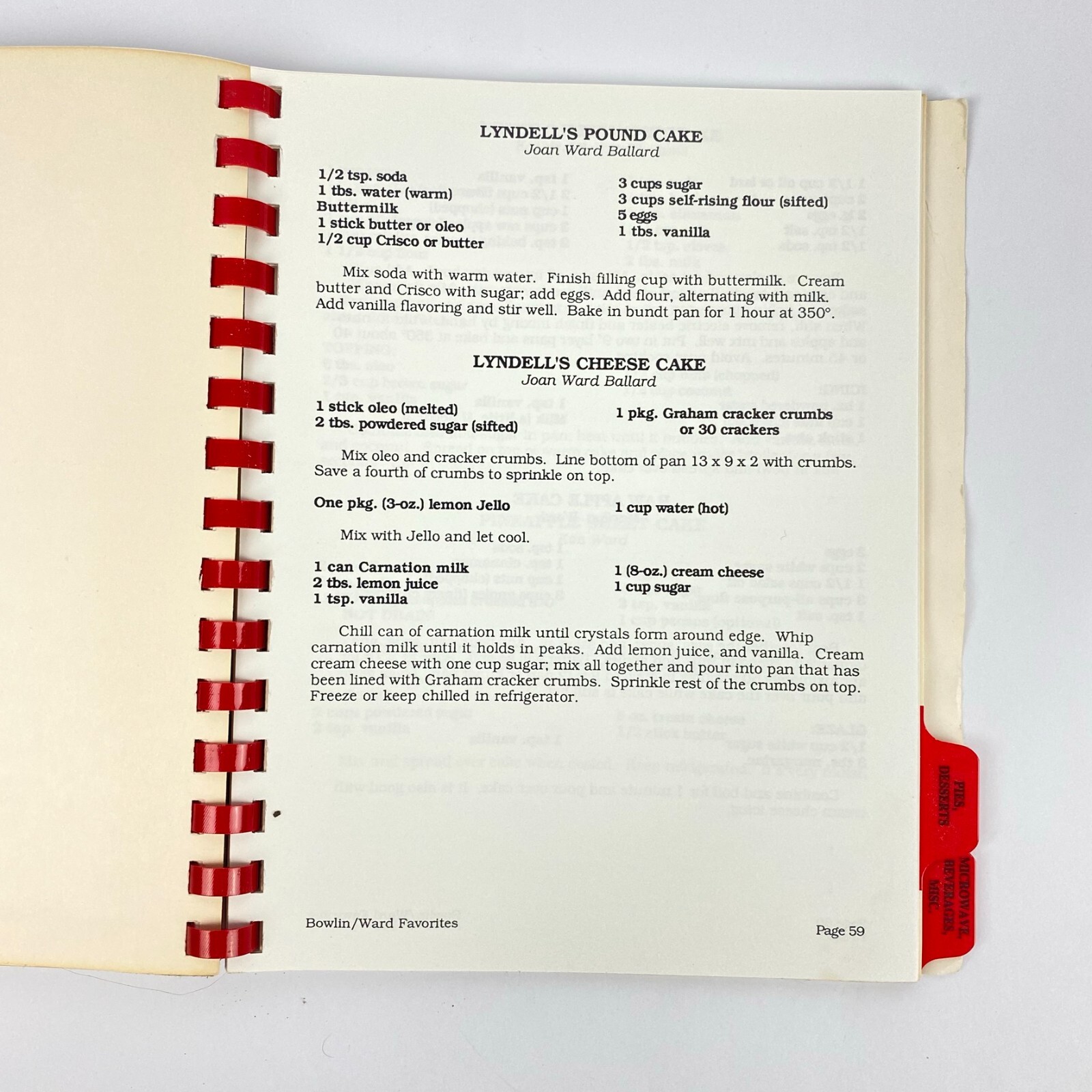 Vintage 1992 Sharing Our Best Recipe Cookbook Bowlin Ward Favorites