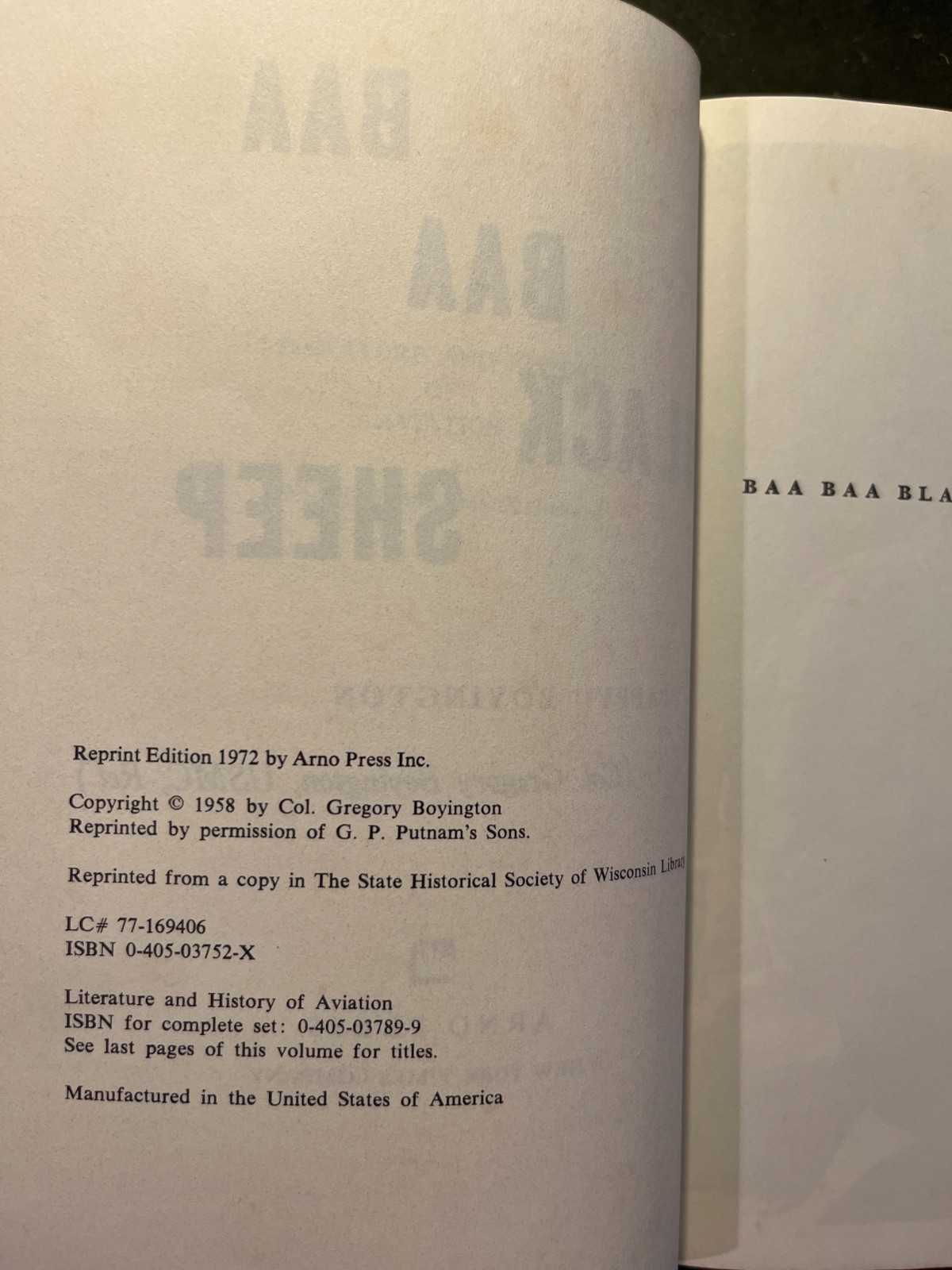 Baa Baa Black Sheep by Gregory Boyington (1972, Hardcover, Arno Press)