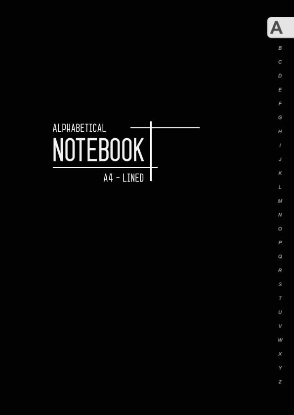 Alphabetical Notebook A4: Large Lined-Journal Organizer with A-Z Tabs Black