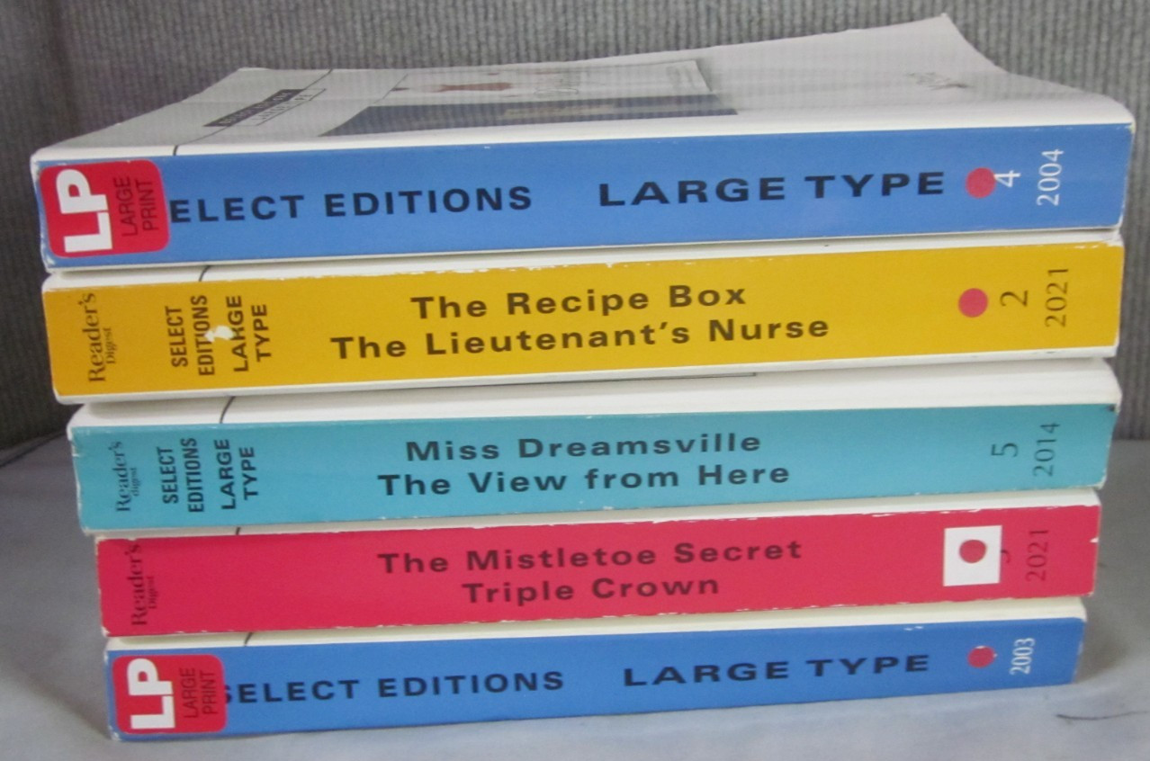 Lot 5: Reader’s Digest Select Editions Large Type Paperback Book – See Details