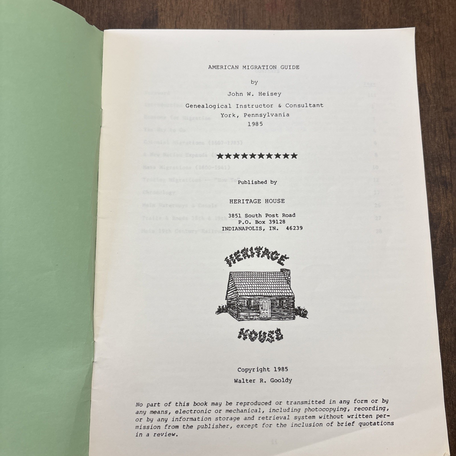 American Migration Guide John H. Heisey 1985 Book History 28 Pages