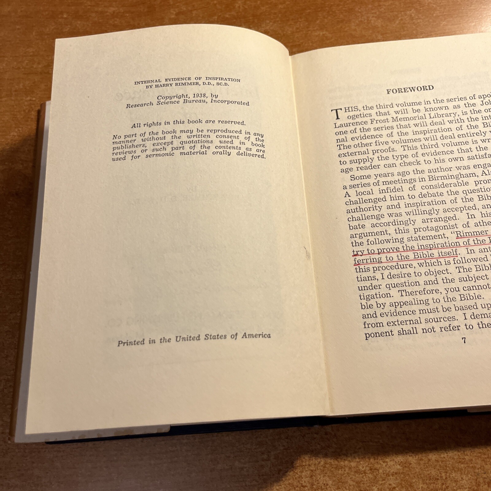 INTERNAL EVIDENCE OF INSPIRATION By Harry Rimmer – HC- RARE DUST JACKET 1946