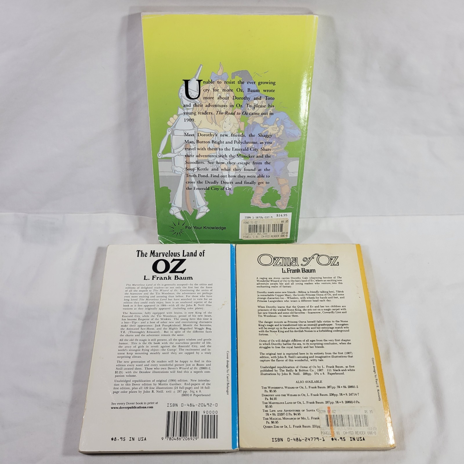 L. Frank Baum OZ Book Lot Of 3 PB Books Marvelous Land Of OZ Ozma Of OZ Road Oz