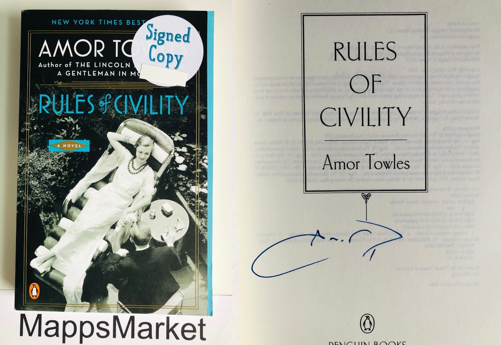 SIGNED Rules of Civility by Amor Towles (2012, Trade Paperback)