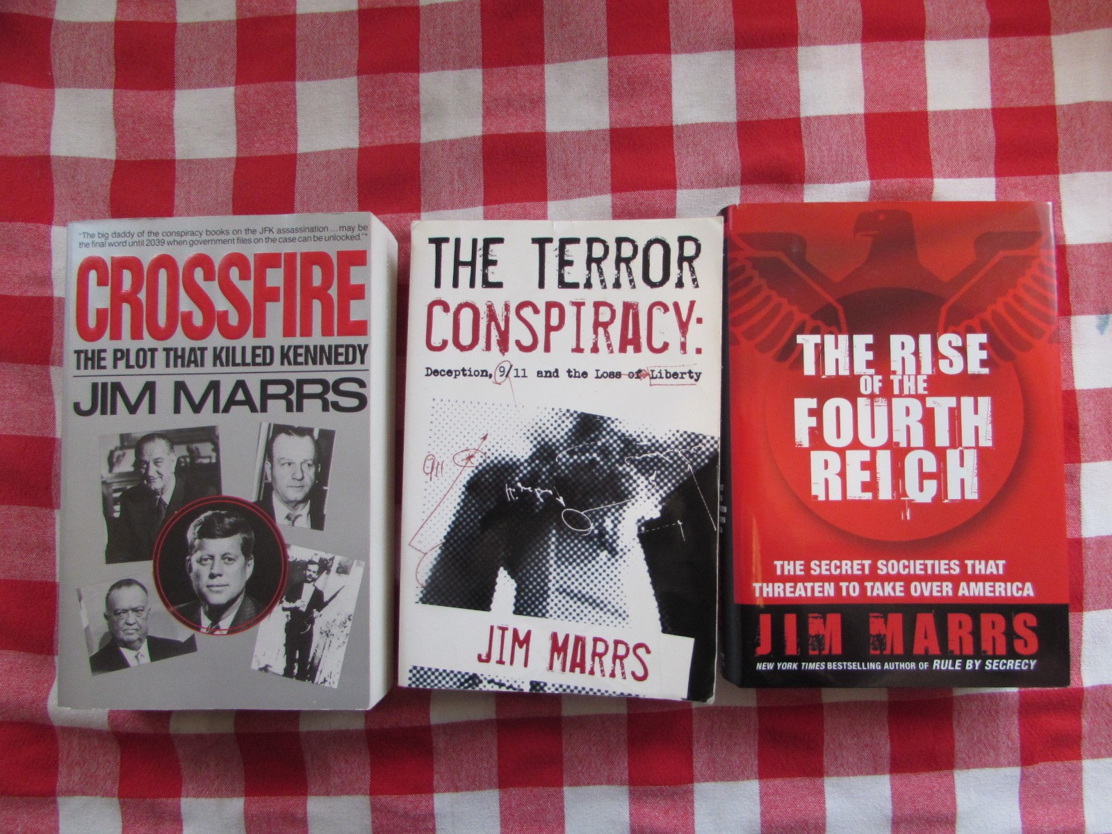 Jim Marrs 3 Book Lot; Crossfire, Terror Conspiracy, Rise of the Fourth Reich
