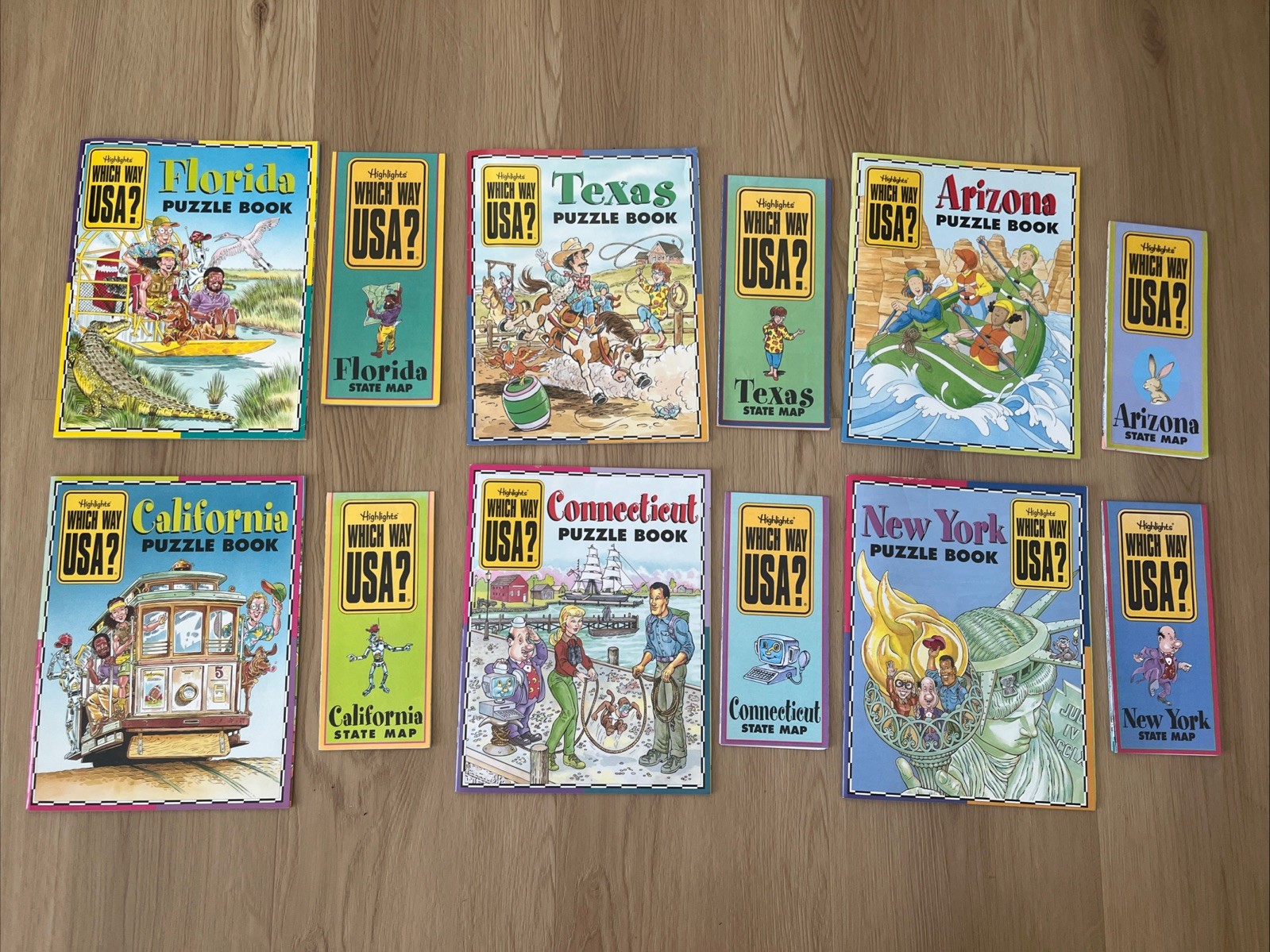 Highlights Which Way USA Puzzle Activity Books And Maps Lot of 12 NY, CA, TX, FL